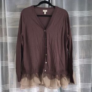 Purple LOGO cardigan with semi sheer lace trim